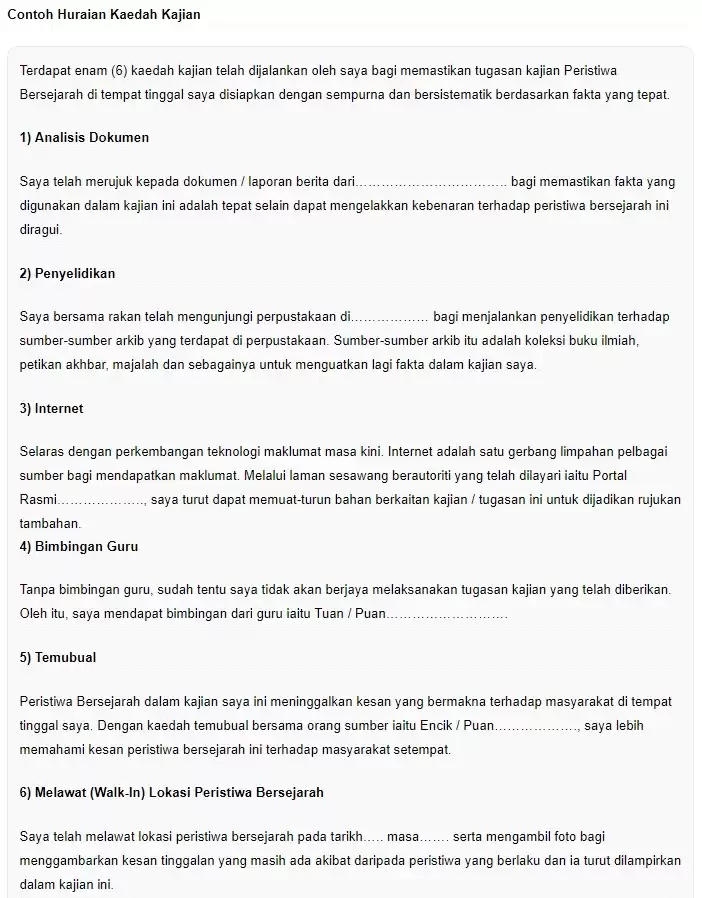 contoh kaedah kajian sejarah pt3 2018