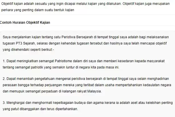 contoh objektif kajian sejarah pt3