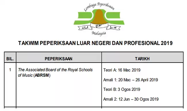 Jadual Peperiksaan Luar Negeri Dan Profesional 2019