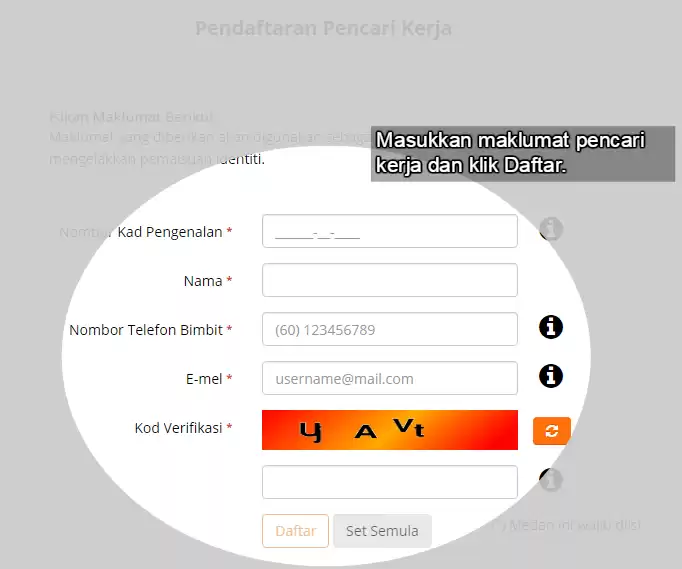 masukkan maklumat pendaftaran jobsmalaysia