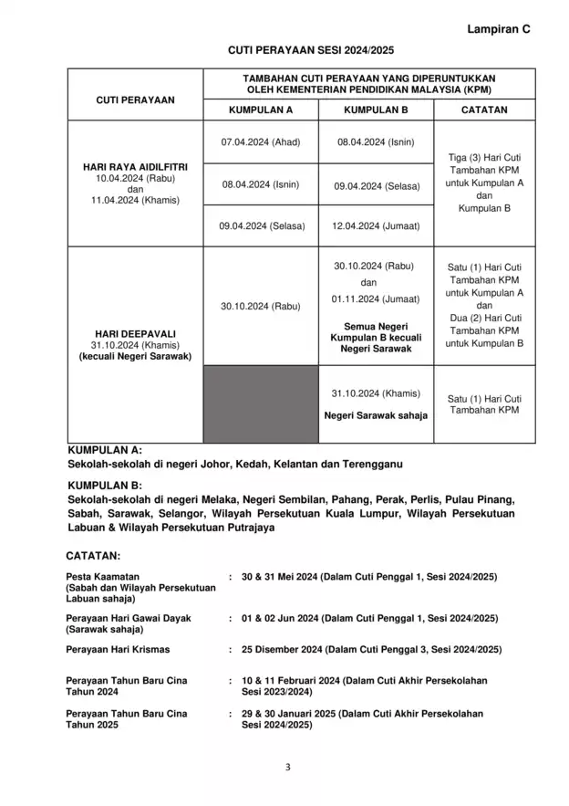 Cuti Perayaan KPM 2024